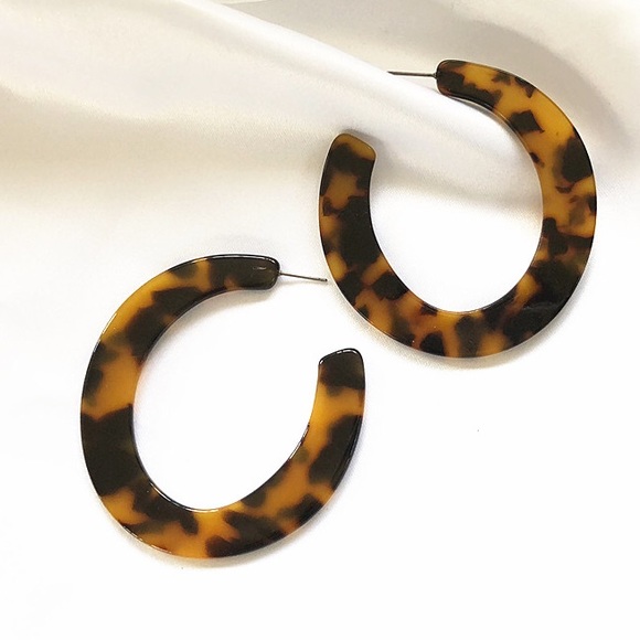 Jewelry - Large Tortoise Resin Hoop Earrings